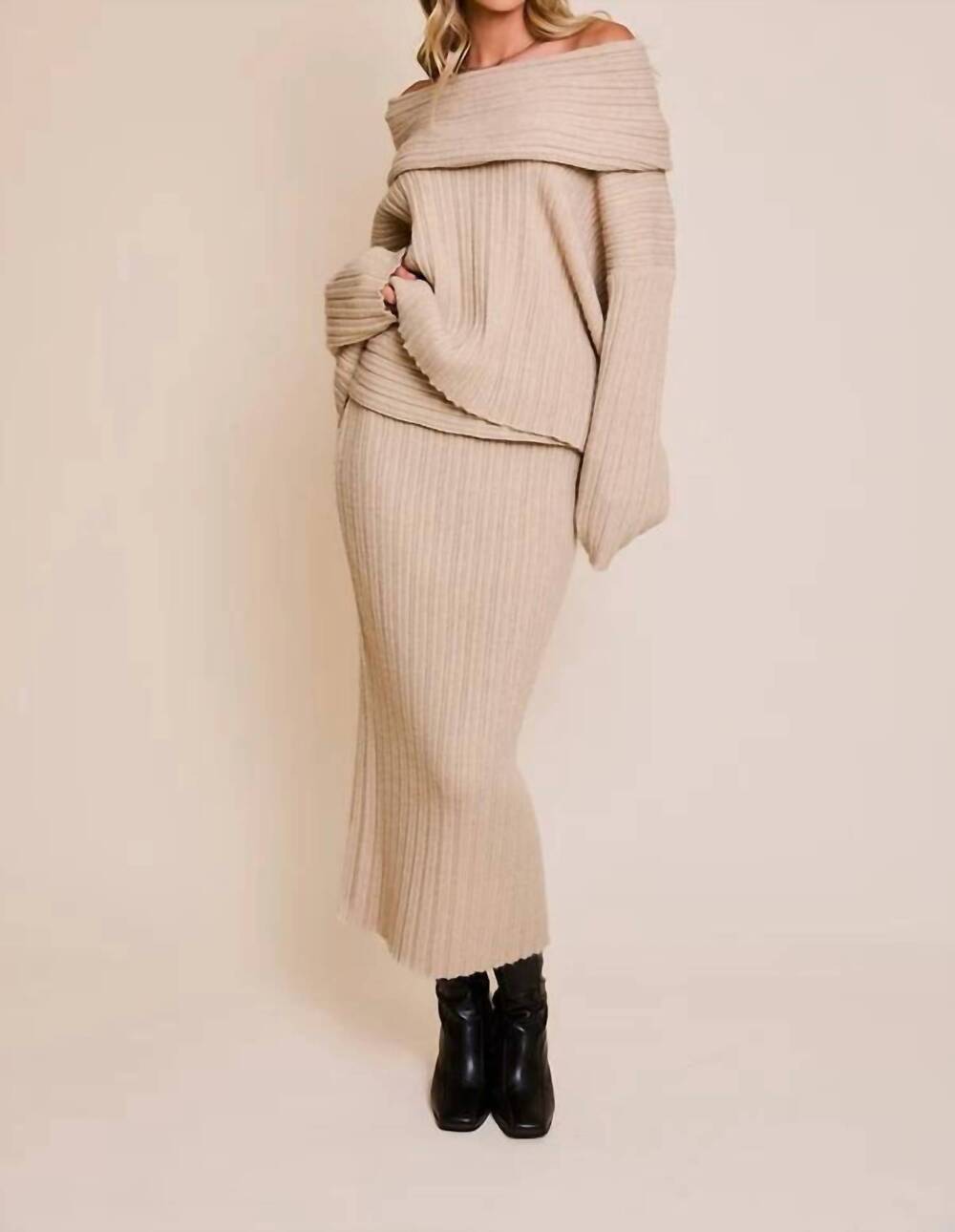 NEW LE LIS elsie off the shoulder sweater in beige